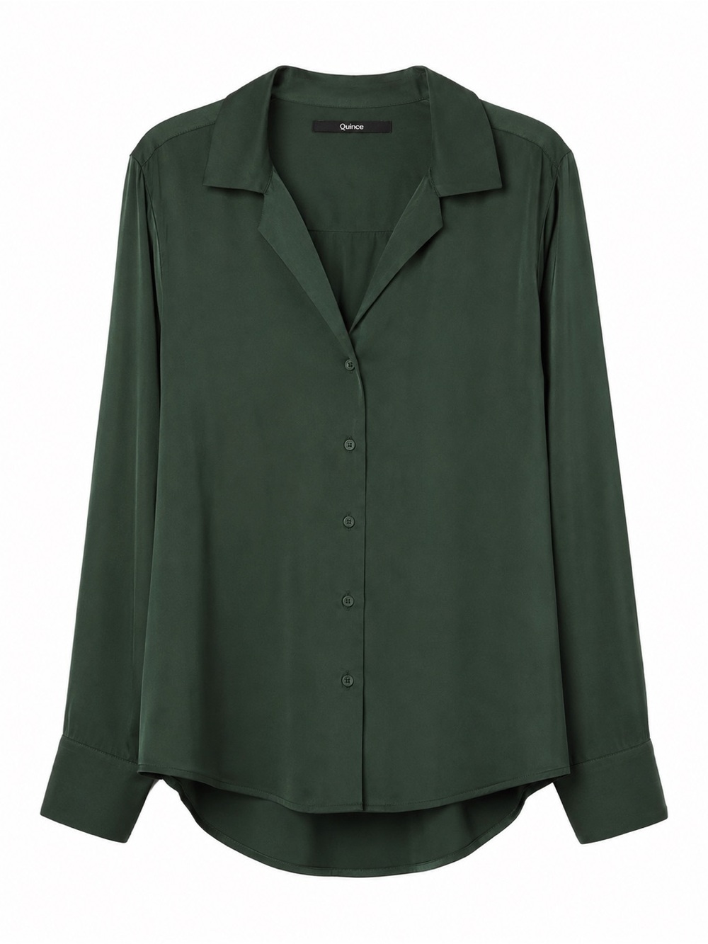 Quince Washable Stretch Silk Notch Collar Blouse Forest Green XS